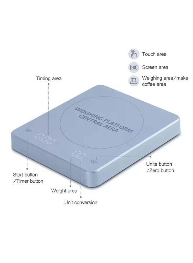 Rechargeable Digital Coffee Scale with Timer Screen Coffee Scale Food Scale Kitchen Scale For Cafe Restaurant Coffee Making-Blue - Image 3