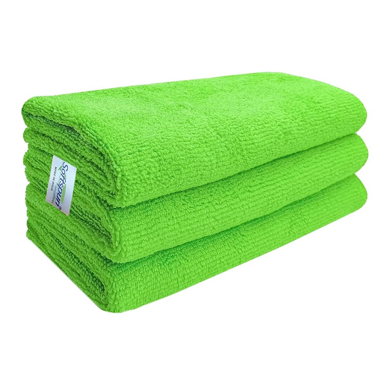 SOFTSPUN Microfiber Cleaning Cloths 3pcs 40x40cms 340GSM Green Highly Absorbent Lint and Streak Free Multi Purpose Wash Cloth for Kitchen Car Window Stainless Steel Silverware - Image 1