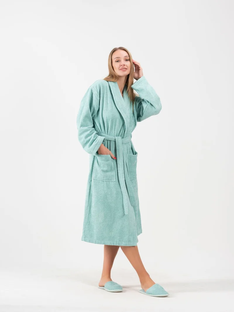 Ender Home Bathrobe Shalyaka Model Two Pockets Belted Cotton Boucle Bathrobe