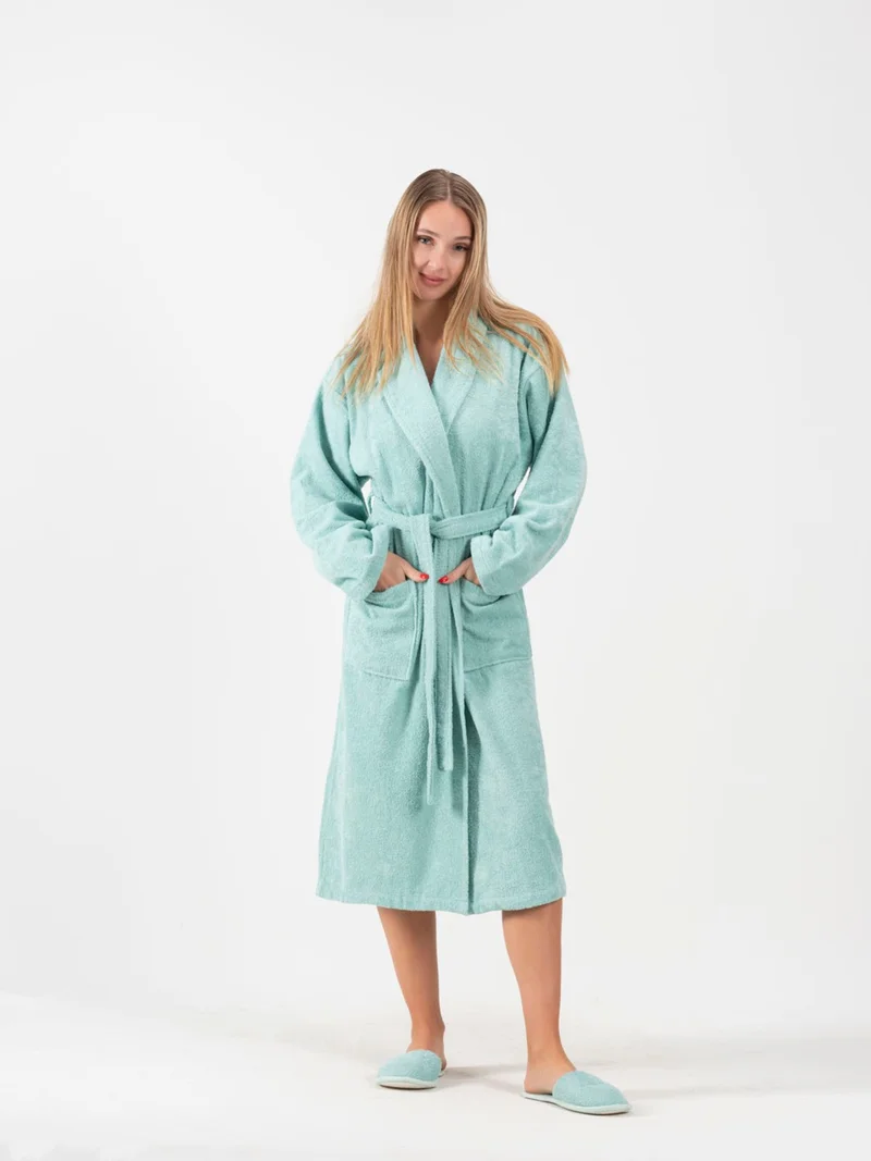 Ender Home Bathrobe Shalyaka Model Two Pockets Belted Cotton Boucle Bathrobe