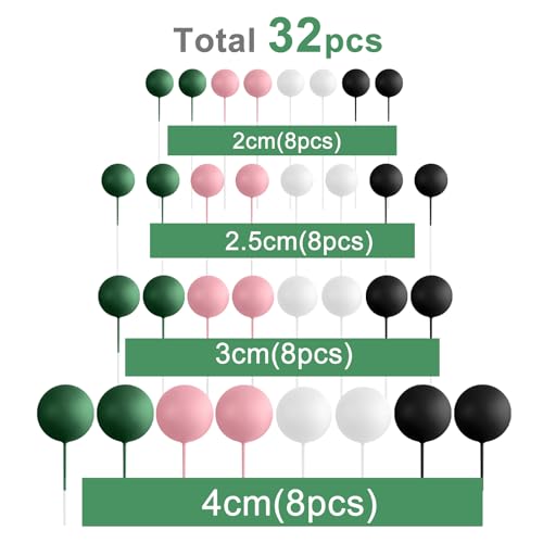 ASTARON 32 Pcs Ball Cake Topper Decorations Mini Balloons Birthday Cake Toppers Foam Balls Sticks Witch Themed Party Decorations Witch Party Cake Picks Decorations Pink Green Black - Image 5