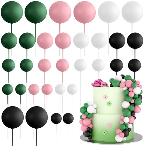 ASTARON 32 Pcs Ball Cake Topper Decorations Mini Balloons Birthday Cake Toppers Foam Balls Sticks Witch Themed Party Decorations Witch Party Cake Picks Decorations Pink Green Black - Image 1