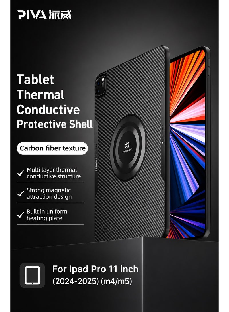 PIVA 2-in-1 Magnetic Gaming Protective Case, Carbon Fiber TPU Cover with Built-In Magnetic Ring and Thermal Conductive Plate, Shock-Resistant Protection, Compatible with Magnetic Coolers – for iPad Pro 11-inch 2024–2025 M4/M5 - Image 2