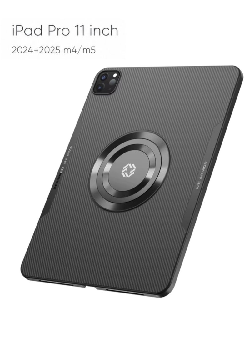 PIVA 2-in-1 Magnetic Gaming Protective Case, Carbon Fiber TPU Cover with Built-In Magnetic Ring and Thermal Conductive Plate, Shock-Resistant Protection, Compatible with Magnetic Coolers – for iPad Pro 11-inch 2024–2025 M4/M5 - Image 1