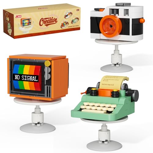 JAKI Typewriter Camera Television Building Toys Retro Classic Series Building Blocks Set with Dust Cover Collectible Vintage Display Model Office Room Decor - Image 1