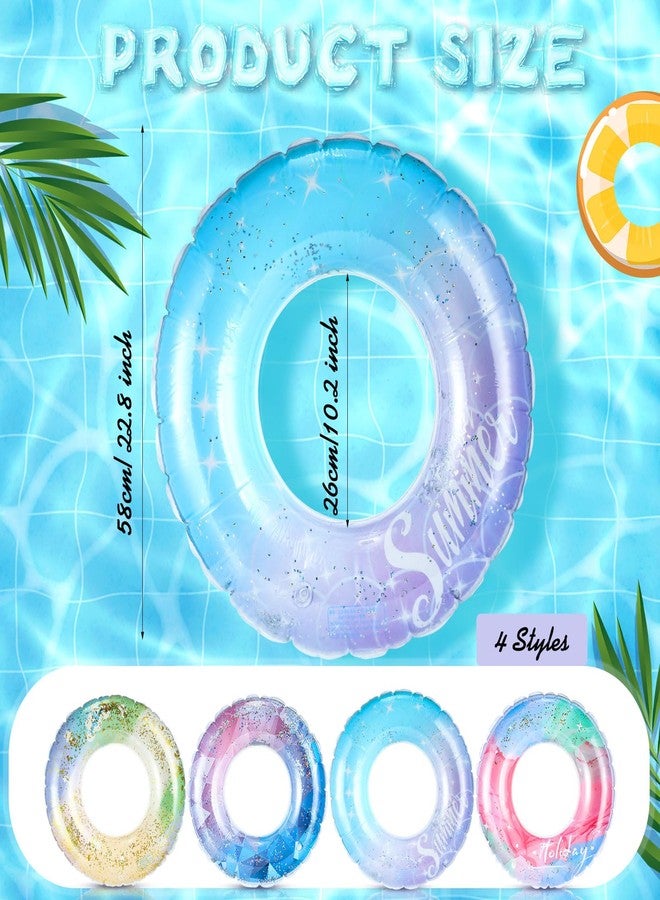 Vinsot 4 Pcs Kids Inflatable Swimming Rings Pool Tubes Pool Floats Toys Glitter Sequins Inflatable Swim Tube Raft for Boys Girls Children Beach Outdoor Summer Supplies - Image 2