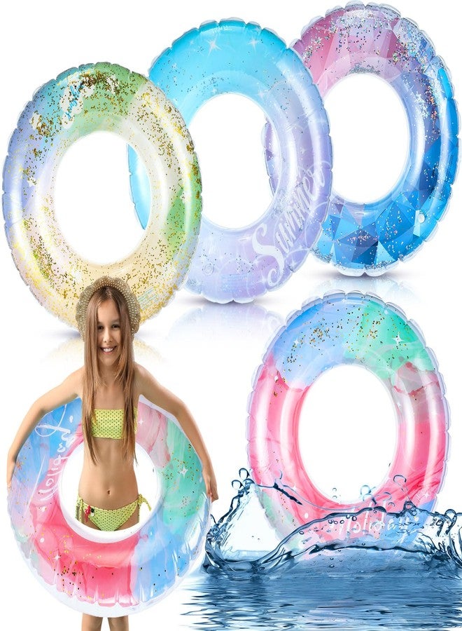 Vinsot 4 Pcs Kids Inflatable Swimming Rings Pool Tubes Pool Floats Toys Glitter Sequins Inflatable Swim Tube Raft for Boys Girls Children Beach Outdoor Summer Supplies - Image 1