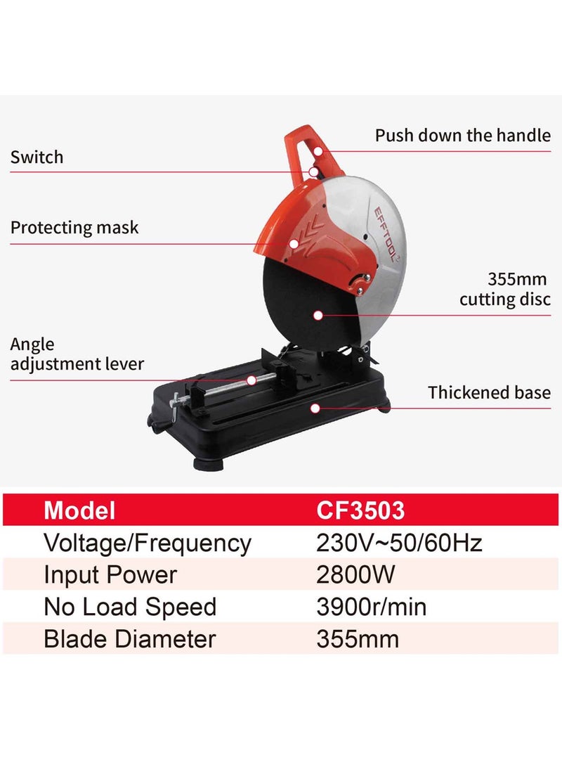 EFFTOOL منشار قطع قطع المعادن المنشار 2800 واط 3900 دورة في الدقيقة 220-240 فولت 45 درجة زاوية الحديد / حديد التسليح / الحديد / قطع البلاستيك - Image 2