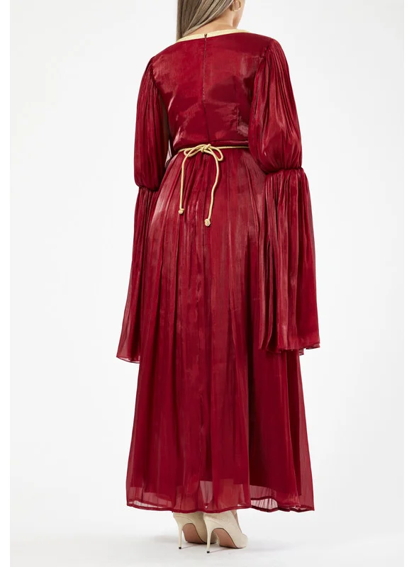 امري Tiered Puff Sleeve Metallic Lace Embellished Kaftan
