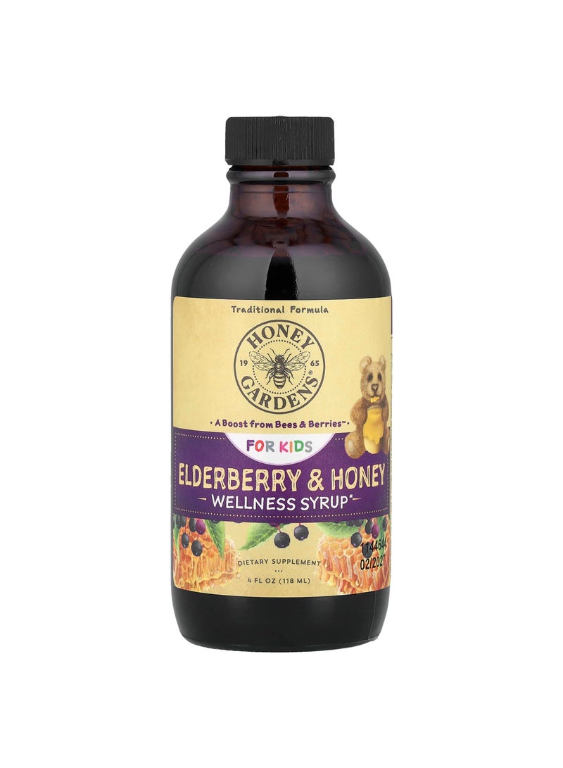 For Kids, Wellness Syrup, Elderberry & Honey, 4 fl oz (118 ml)