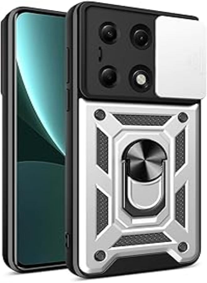 Generic Case Cover Shock resistant Sliding CamShield TPU + PC Compatible with Redmi Note 13 Pro 4G /Poco M6 Pro 4G (Silver) 