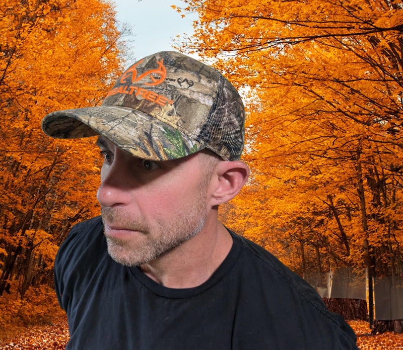 Realtree Edge Blaze Logo Camo Mesh Trucker Cap Hat Snapback Wicking Sweatband Low-Mid Profile Structured Precurved Visor Camouflage Cap Hat - Image 3