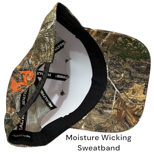 Realtree Edge Blaze Logo Camo Mesh Trucker Cap Hat Snapback Wicking Sweatband Low-Mid Profile Structured Precurved Visor Camouflage Cap Hat - Image 5