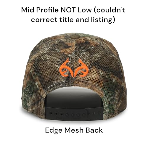 Realtree Edge Blaze Logo Camo Mesh Trucker Cap Hat Snapback Wicking Sweatband Low-Mid Profile Structured Precurved Visor Camouflage Cap Hat - Image 2