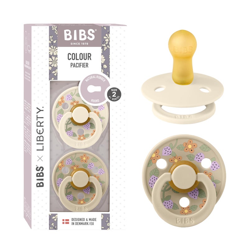 BIBS Colour Liberty Soother 2-Pack, BPA Free Dummy Pacifier, Round Nipple. Natural Rubber Latex, Made in Denmark, Size 2 (6-18 Months), Strawberries and Cream Ivory Mix - Image 1