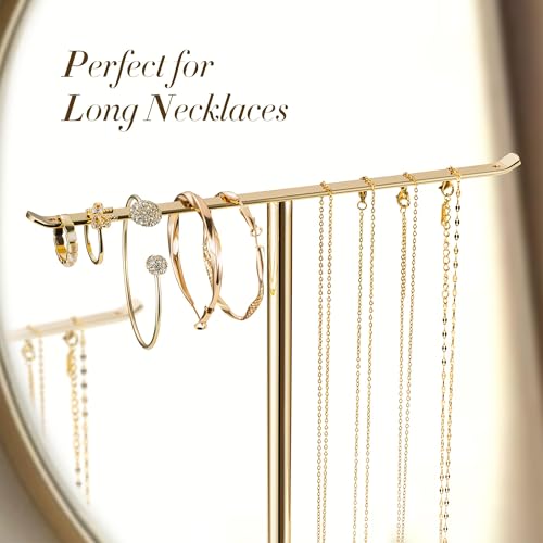 Josmimic Jewelry Holder Stand with Ceramic Base 12 Tall Necklace Organizer Rack Tree Design Display Storage for Necklaces Bracelets Rings Earrings Aesthetic Room Dcor for Girls and Women Gold - Image 3