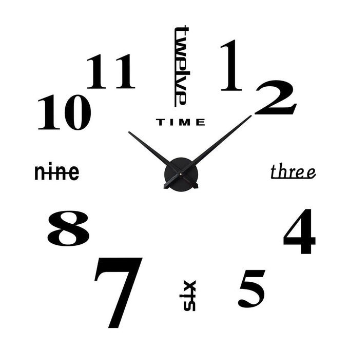 LARGE BLACK 3D FRAMELESS WALL CLOCK STICKERS DIY WALL DECORATION FOR LIVING ROOM BEDROOM