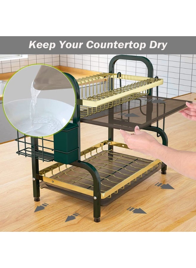 LOKIPA Dish Drying Rack, 2-Tier Dish Rack Drainboard Set, Large Rust-Proof Dish Drainer with Drip Tray Knife Holder, Cutting Board Holder for Kitchen Dish Strainers Dish Dryer Rack for Counter(Green)  - Image 4