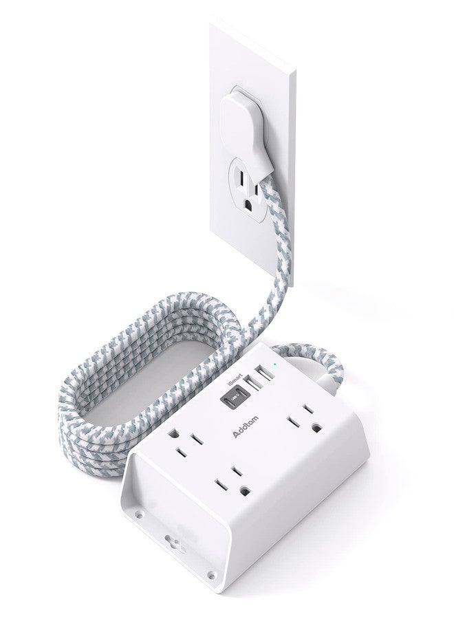 Addtam Travel Flat Plug Power Strip, Addtam Flat Extension Cord with 3 Outlets and 4 USB Ports (2 USB C) Computer Charging Station, Surge Protection - Image 1