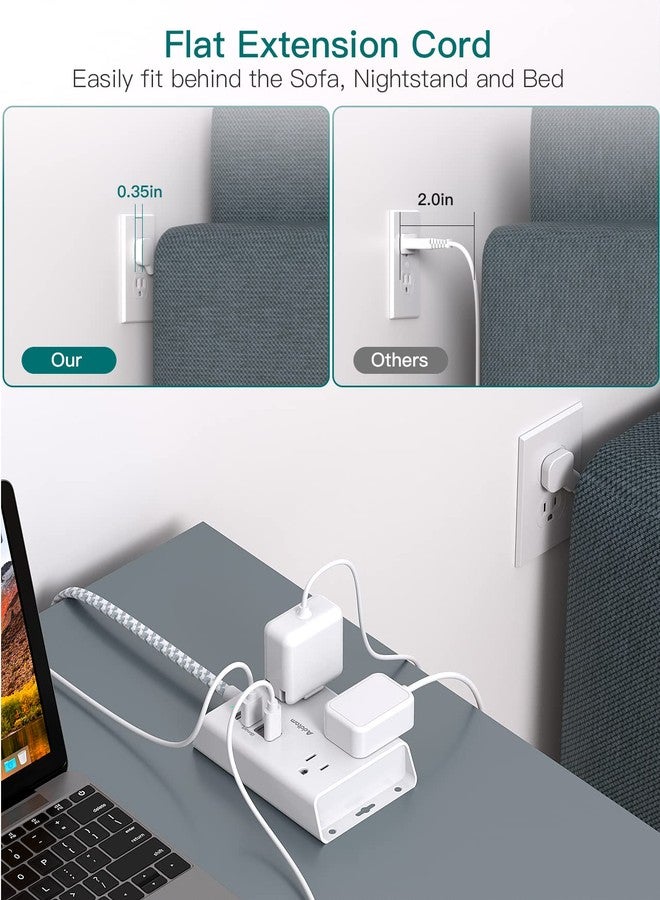Addtam Travel Flat Plug Power Strip, Addtam Flat Extension Cord with 3 Outlets and 4 USB Ports (2 USB C) Computer Charging Station, Surge Protection - Image 2