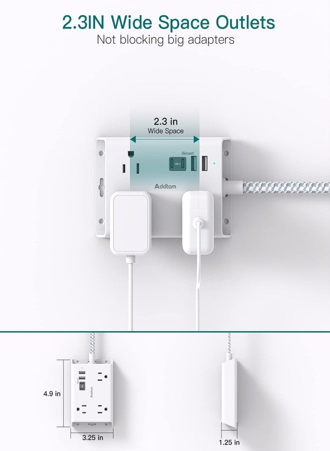 Addtam Travel Flat Plug Power Strip, Addtam Flat Extension Cord with 3 Outlets and 4 USB Ports (2 USB C) Computer Charging Station, Surge Protection - Image 4