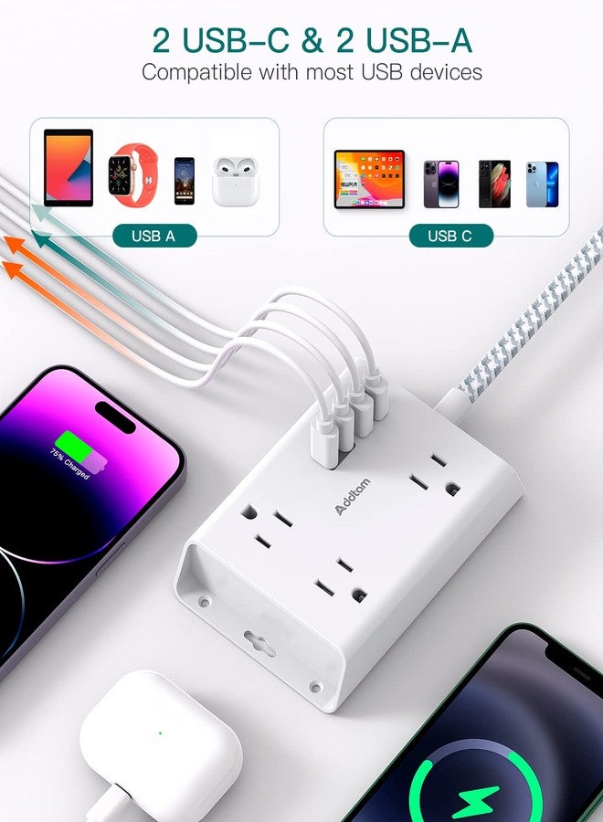 Addtam Travel Flat Plug Power Strip, Addtam Flat Extension Cord with 3 Outlets and 4 USB Ports (2 USB C) Computer Charging Station, Surge Protection - Image 5