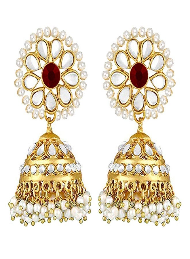 Peora Gold Plated Kundan Pearl Studded Ethnic Jhumki Earrings with Maang Tikka Traditional Jewellery Set for Women - Image 5