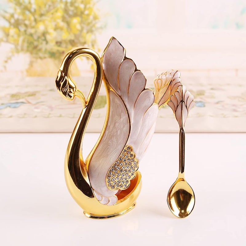 Fdit Spoons, Innovative Swan Base Holder Gold Smoother Coffee Dinnerware Set with Forks Spoons (Golden White Spoons) - Image 3