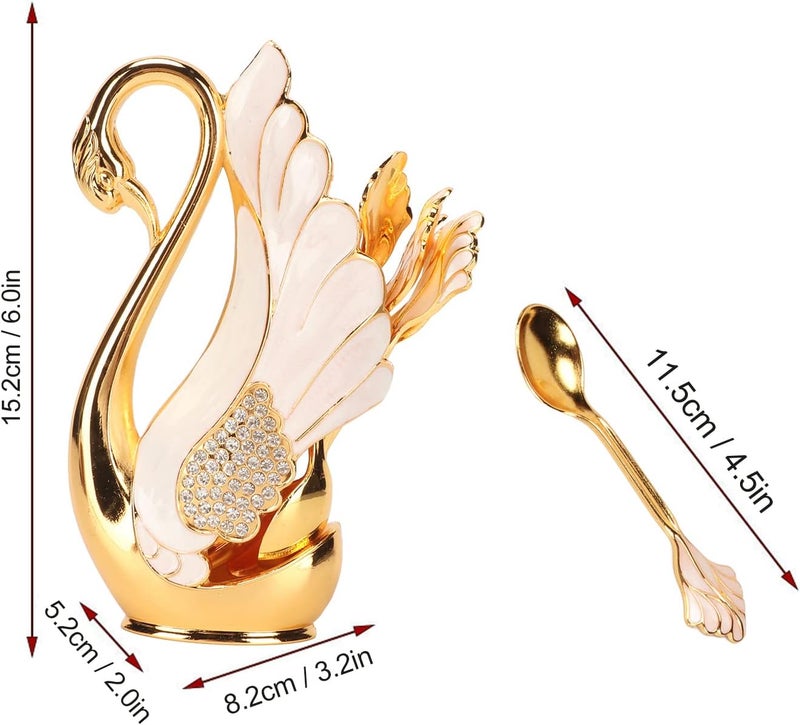 Fdit Spoons, Innovative Swan Base Holder Gold Smoother Coffee Dinnerware Set with Forks Spoons (Golden White Spoons) - Image 2