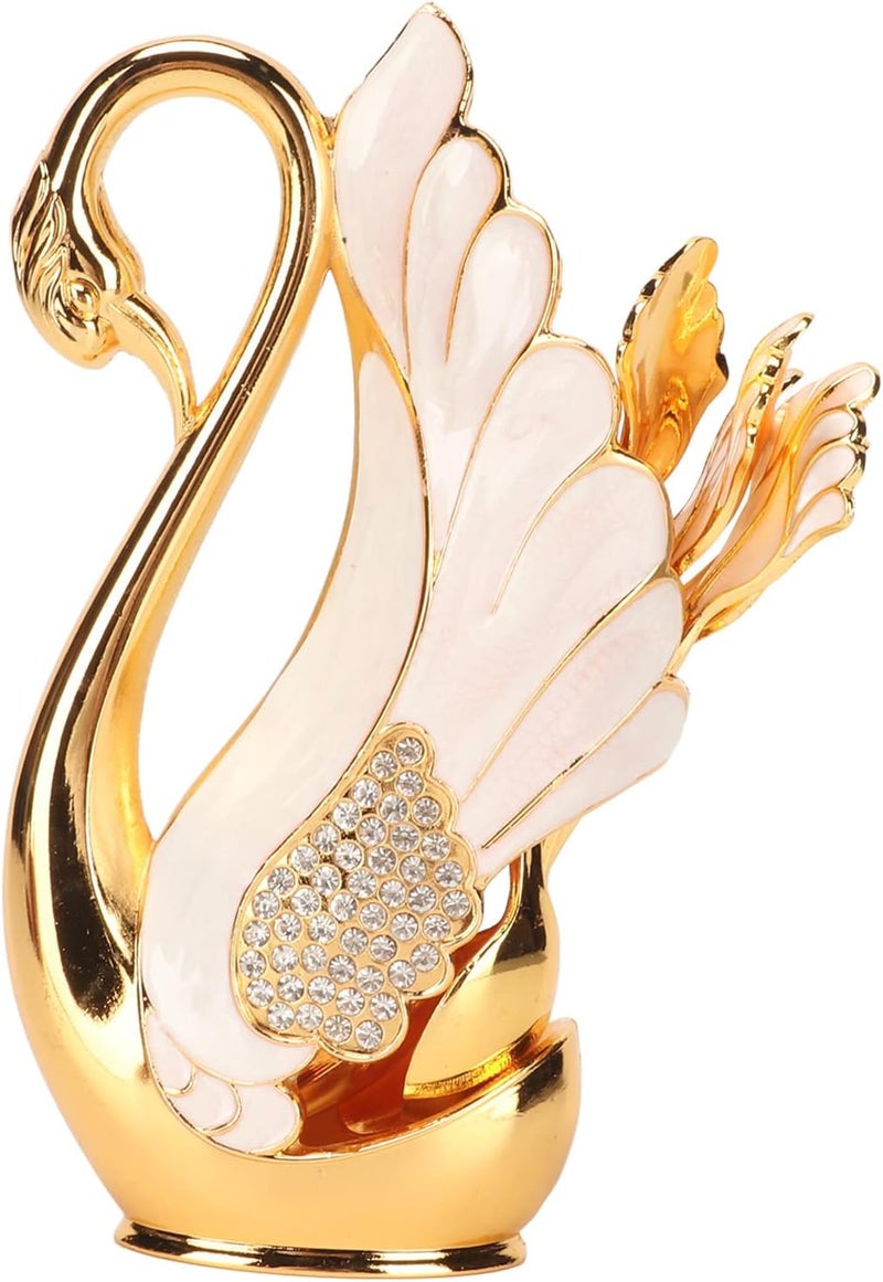 Fdit Spoons, Innovative Swan Base Holder Gold Smoother Coffee Dinnerware Set with Forks Spoons (Golden White Spoons) - Image 1