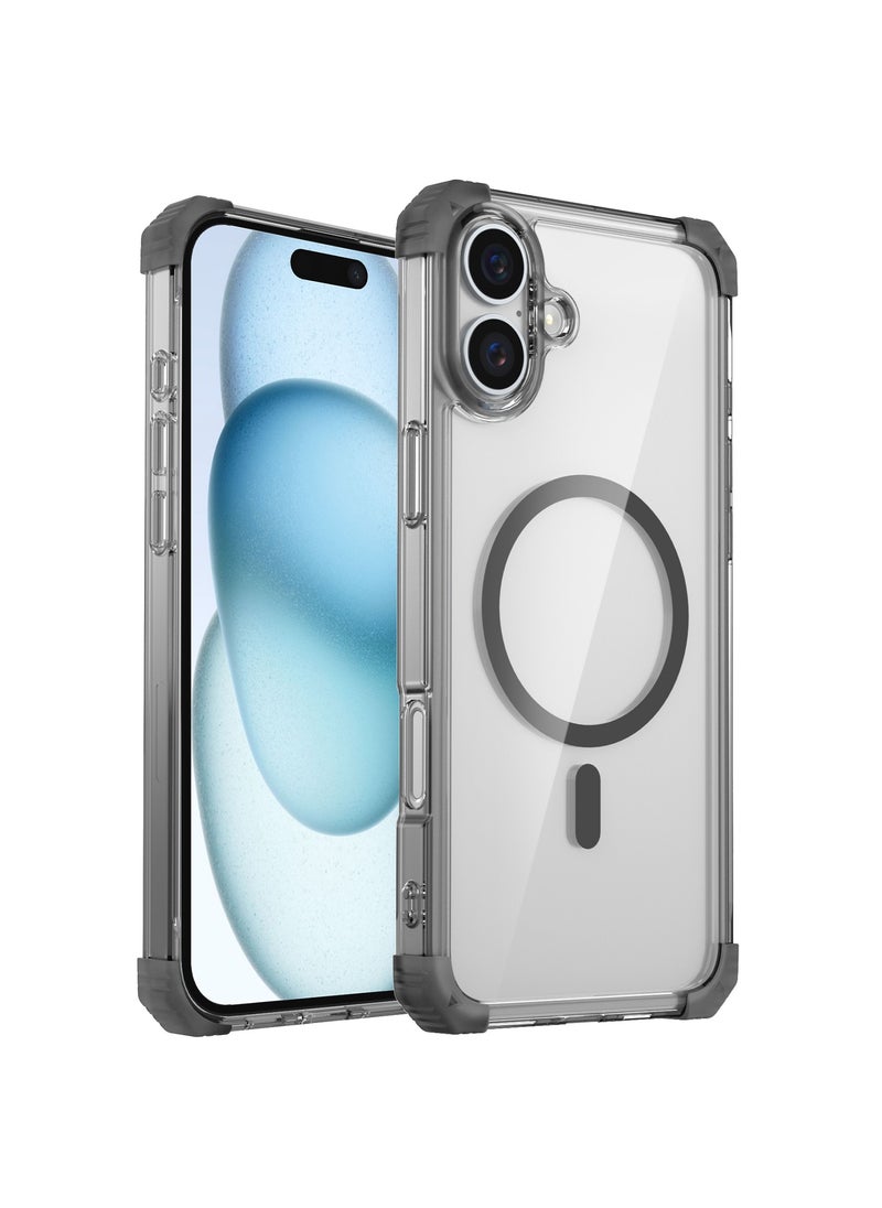 URBBKING - Magnetic Case for iPhone 16 Compatible with MagSafe Wireless Charging, Shockproof Phone Bumper Cover, Anti-Scratch Clear Back Black - Image 1