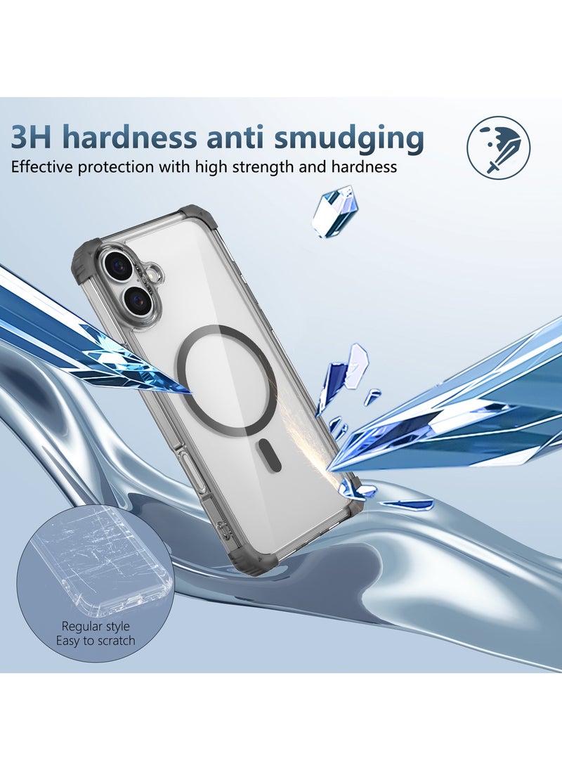 URBBKING - Magnetic Case for iPhone 16 Compatible with MagSafe Wireless Charging, Shockproof Phone Bumper Cover, Anti-Scratch Clear Back Black - Image 1