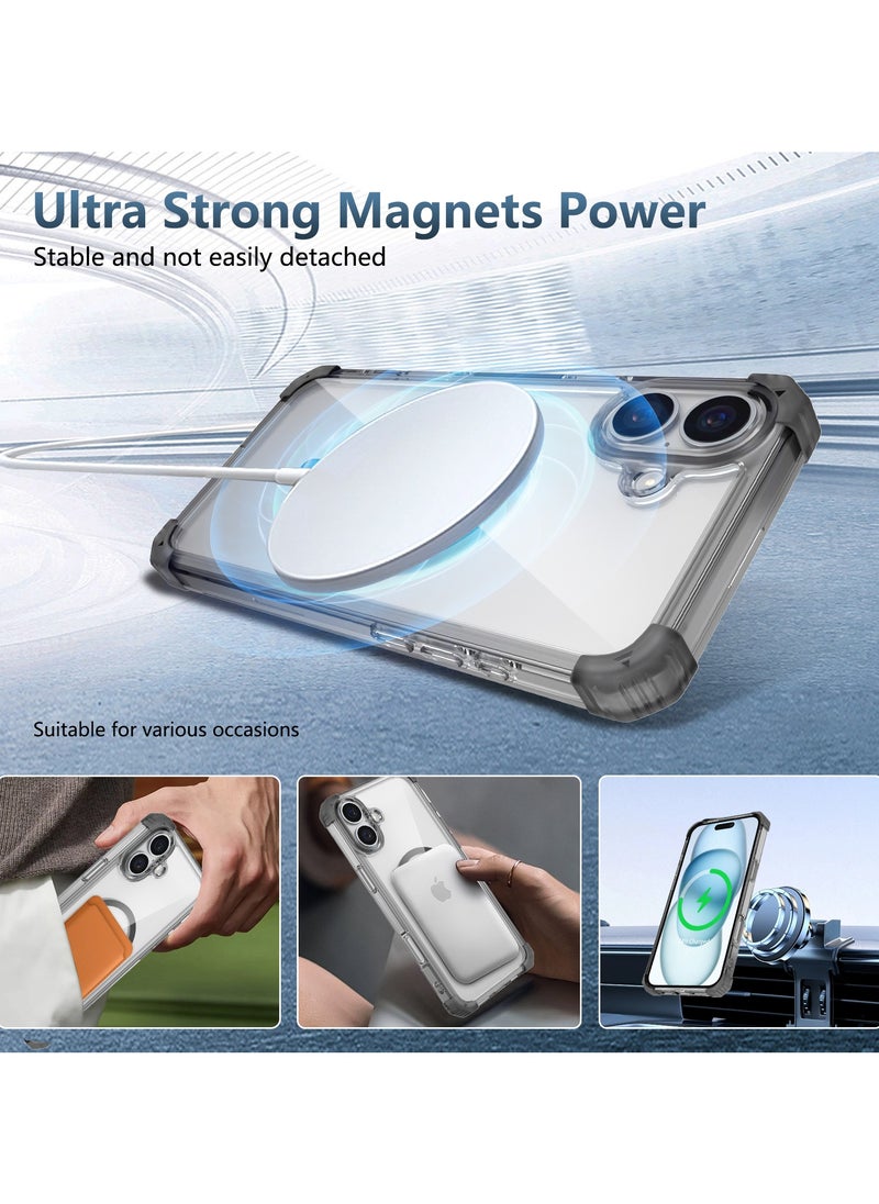 URBBKING - Magnetic Case for iPhone 16 Compatible with MagSafe Wireless Charging, Shockproof Phone Bumper Cover, Anti-Scratch Clear Back Black - Image 1