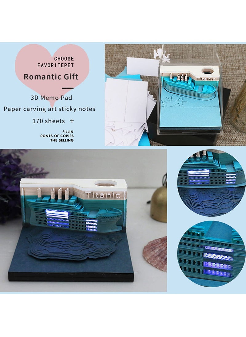 SYOSI - 3D Titanic Memo Pad with Light Up Feature, Tear off Sticky Notes Reveal Ship Design, Paper Craft for Office Home Decor, Unique Titanic Gift Idea - Image 1