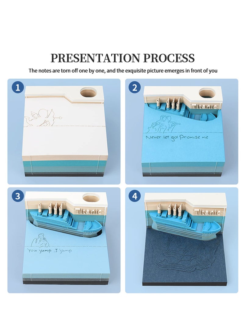 SYOSI - 3D Titanic Memo Pad with Light Up Feature, Tear off Sticky Notes Reveal Ship Design, Paper Craft for Office Home Decor, Unique Titanic Gift Idea - Image 1