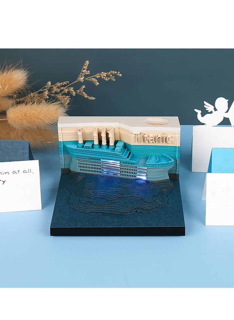SYOSI - 3D Titanic Memo Pad with Light Up Feature, Tear off Sticky Notes Reveal Ship Design, Paper Craft for Office Home Decor, Unique Titanic Gift Idea - Image 1