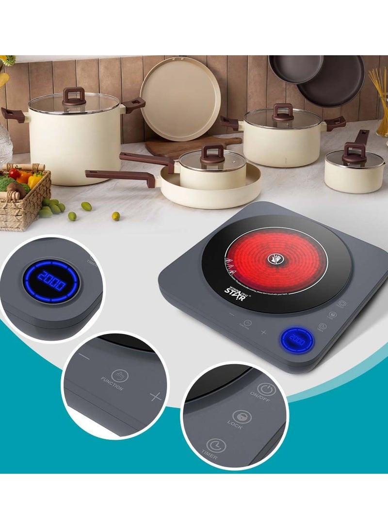 Winning Star Electric Cooktop Burners, 2000W Electric Stove, Countertop Infrared Single Burner, Built-in 7" Ceramic Cooktop, Heating Level, Hot Warning, Over-Temperature Protection - Image 4