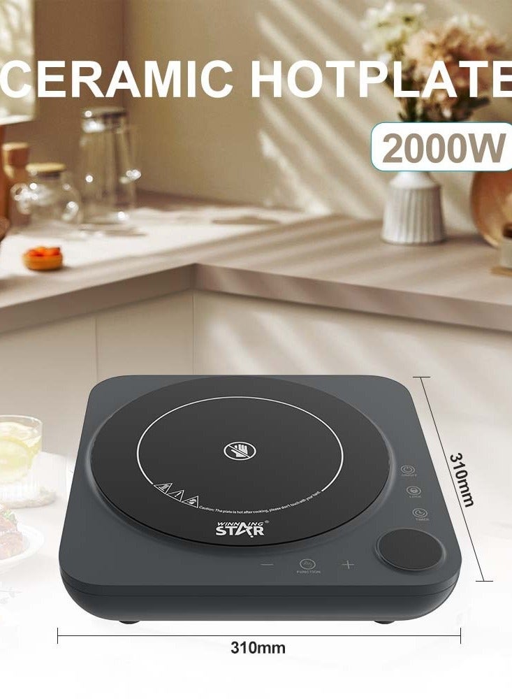 Winning Star Electric Cooktop Burners, 2000W Electric Stove, Countertop Infrared Single Burner, Built-in 7" Ceramic Cooktop, Heating Level, Hot Warning, Over-Temperature Protection - Image 3