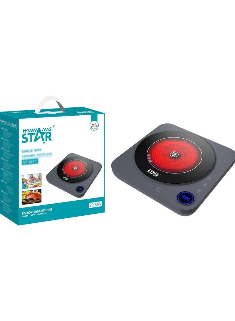 Winning Star Electric Cooktop Burners, 2000W Electric Stove, Countertop Infrared Single Burner, Built-in 7" Ceramic Cooktop, Heating Level, Hot Warning, Over-Temperature Protection - Image 1