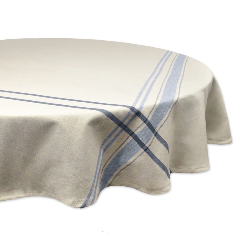 DII French Stripe Dining Table Collection Farmhouse Style Tablecloth 70 Inches Round TaupeBlue