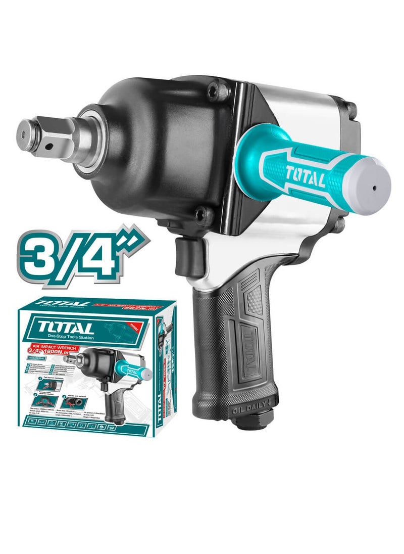 TOTAL - Total Air Impact Wrench TAT40342, 3/4" Square Drive, 1600Nm Torque, 4000 RPM No-Load Speed, Twin Hammer Mechanism, Universal Connector, Air Consumption 256L/min, 6.3 Bar Pressure, 13lbs, Heavy Duty - Image 1