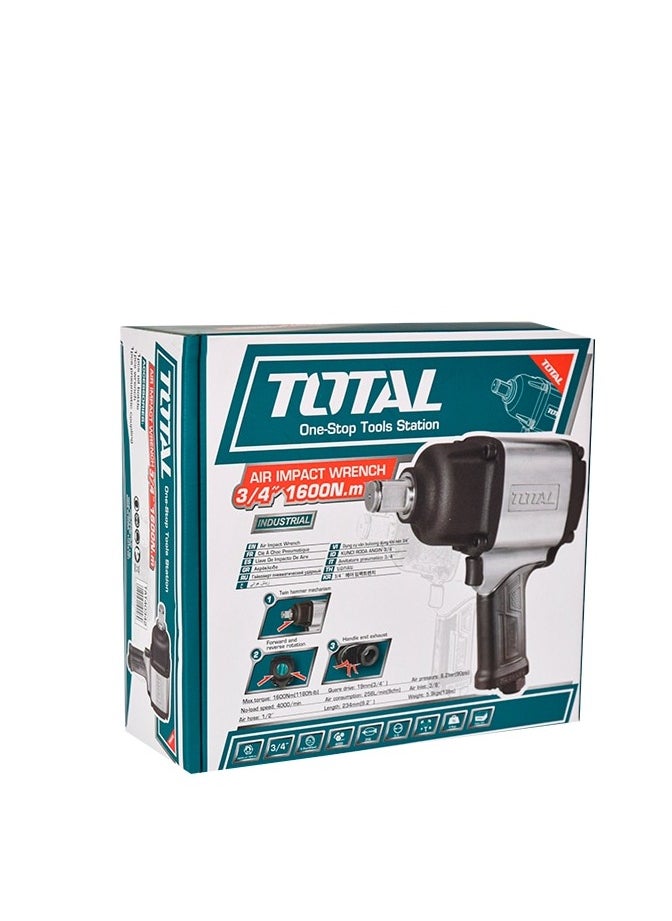 TOTAL - Total Air Impact Wrench TAT40342, 3/4" Square Drive, 1600Nm Torque, 4000 RPM No-Load Speed, Twin Hammer Mechanism, Universal Connector, Air Consumption 256L/min, 6.3 Bar Pressure, 13lbs, Heavy Duty - Image 1