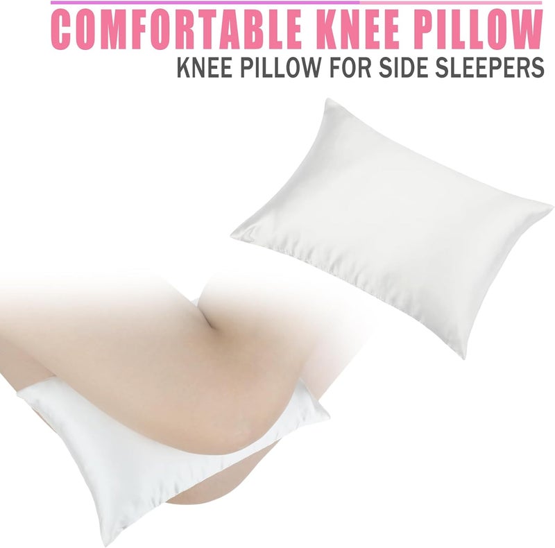 HapiPoppy Knee Pillow Leg Pillows 11" x 7.8" Silky Small Hip Support Pillows Smooth Cooling Between Legs for Side Sleepers Sciatica Joints Pain Relief Machine Washable Post Surgery Cushion Gifts, Satin Ivory - Image 4