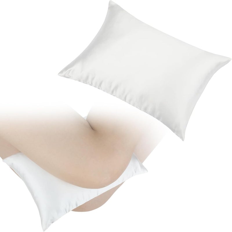 HapiPoppy Knee Pillow Leg Pillows 11" x 7.8" Silky Small Hip Support Pillows Smooth Cooling Between Legs for Side Sleepers Sciatica Joints Pain Relief Machine Washable Post Surgery Cushion Gifts, Satin Ivory - Image 1