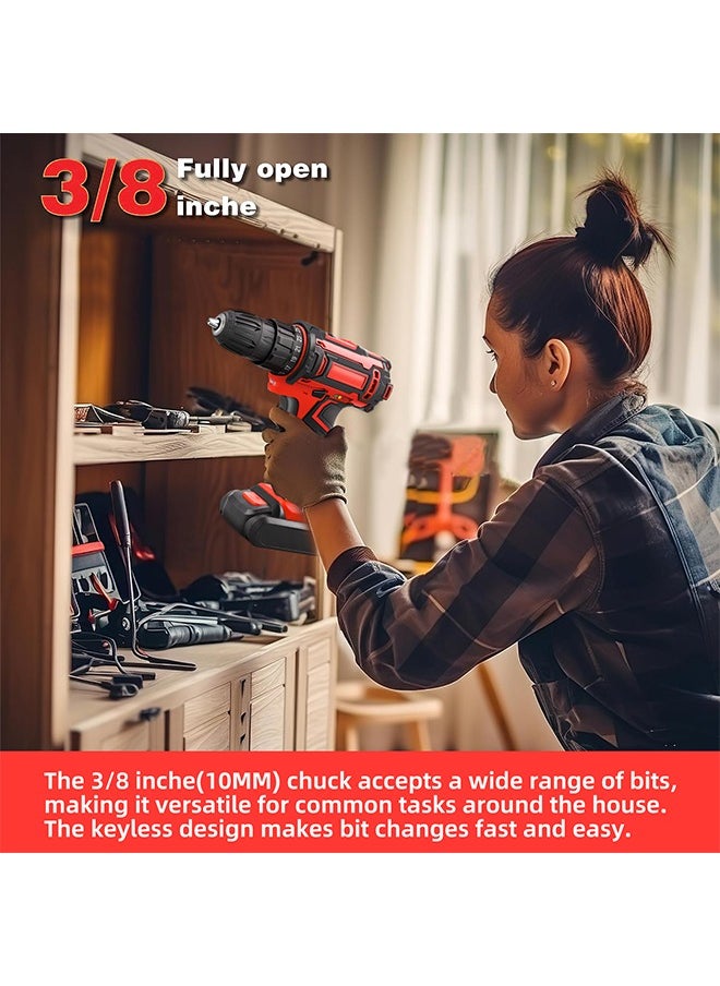 48V Cordless Drill With 2 Lithium Lon Batteries and Charger Variable Speed Brushless Motor 24 Pieces Drill Driver Accessories Kit