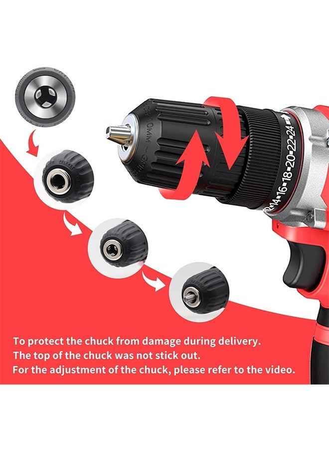48V Cordless Drill With 2 Lithium Lon Batteries and Charger Variable Speed Brushless Motor 24 Pieces Drill Driver Accessories Kit