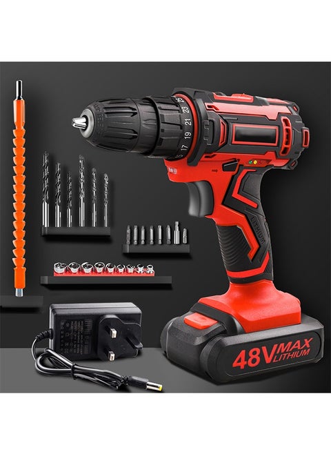 48V Cordless Drill With 2 Lithium Lon Batteries and Charger Variable Speed Brushless Motor 24 Pieces Drill Driver Accessories Kit