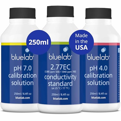 BlueLab 2.77EC Conductivity Solution, PH 7.0, and PH 4.0 Calibration Solution Set 250 Milliliters - Image 1