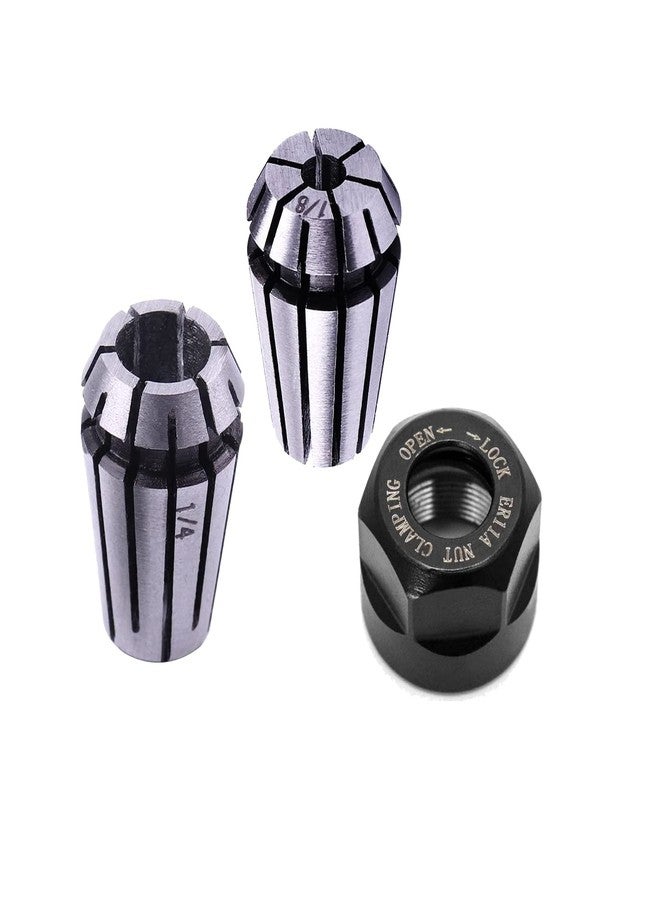 LUO KE 𝐋𝐮𝐨 𝐤𝐞 ER11 Spring Collet Nut Set - AAA Level High Precision ER11 1/8'' Collet + ER11 1/4'' Collet + ER11 Clamping Nut for CNC Engraving Mechine/Lathe Milling Tool - Image 1
