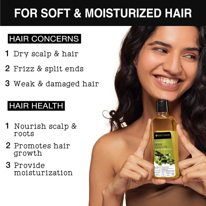 Soulflower ORGANIC OLIVE HAIR OIL, 100% PURE, COLD PRESSED, NATURAL, NATURAL MAKEUP REMOVER, 200ML/ 6.7 FL OZ - Image 1